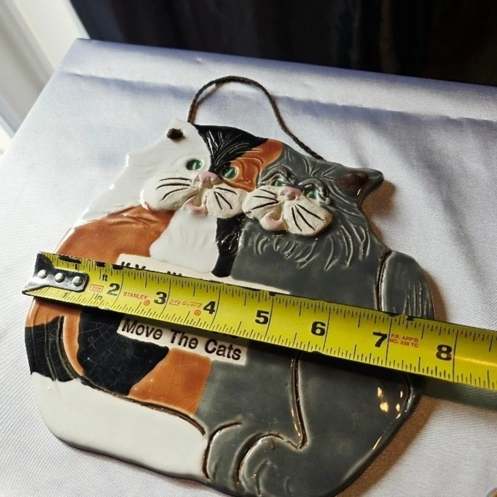 Vintage Green Eye Cats‎ Wall Plaque Humorous Quote Smokey Mountain Pottery 1993